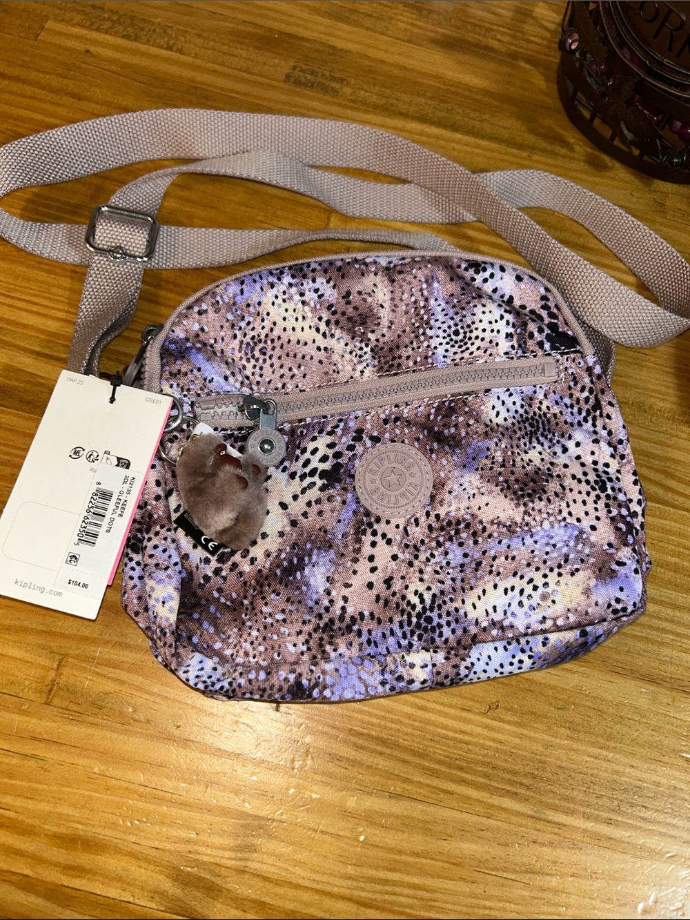 Kipling Keefe Lavender Speckle Gleeful Dots KERRI Crossbody Bag NWT